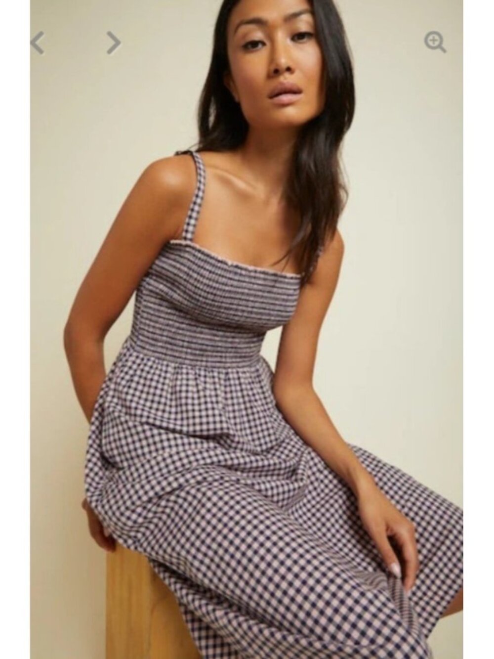 J.Crew Re-Imagined Gingham Smocked Midi Dress Navy White Check Sundress Size M - Picture 11 of 11